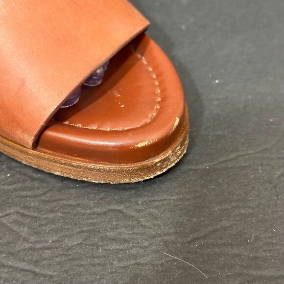 VINCE Haley Heels Women's 9.5 Chunky Block Wood Leather Open Toe Sandals Brown - Picture 4 of 11